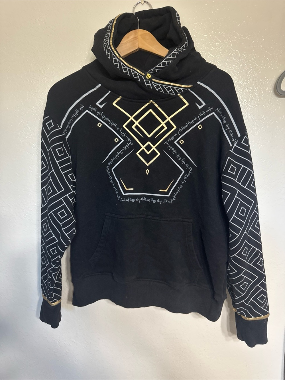 Men's NerdForge Cryptic Black Hoodie with Gold Geometric Print